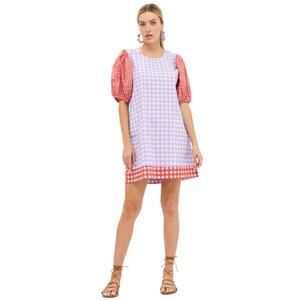 XL Oliphant Purple Gingham Print Puff Sleeve Dress